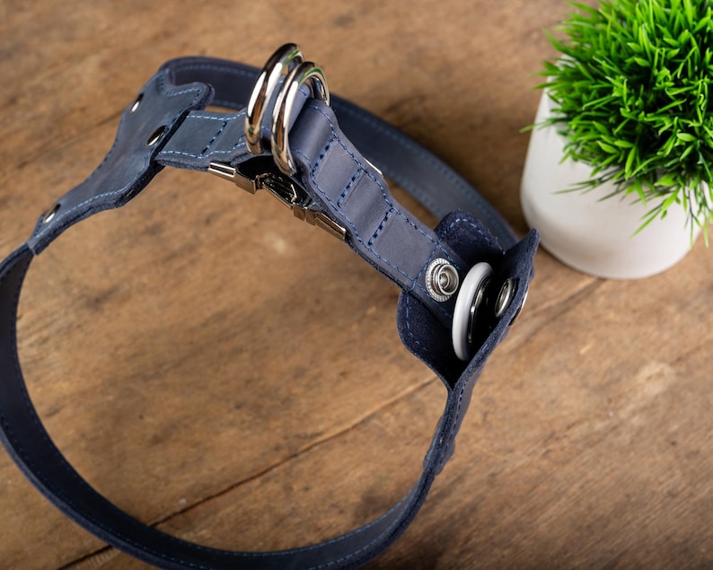 Personalized Leather Dog Harness with Holder for Airtag, Customized Dog Harness with Pocket Holder for Tracker image 6