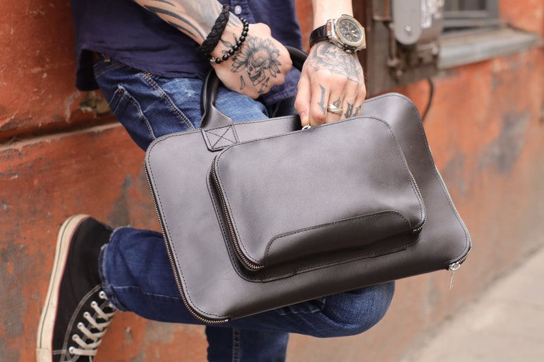 Handmade Leather MacBook Air Bag, Vintage Leather MacBook Pro 13 Bag, Leather MacBook 13 Bag, MacBook Pro 16 Bag, MacBook Pro Bag image 3