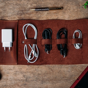 Leder Reisekabelrolle, Kabeltasche, Kabeltasche, maßgeschneiderte Tech-Beutel, Kabeltasche, Ladegerät