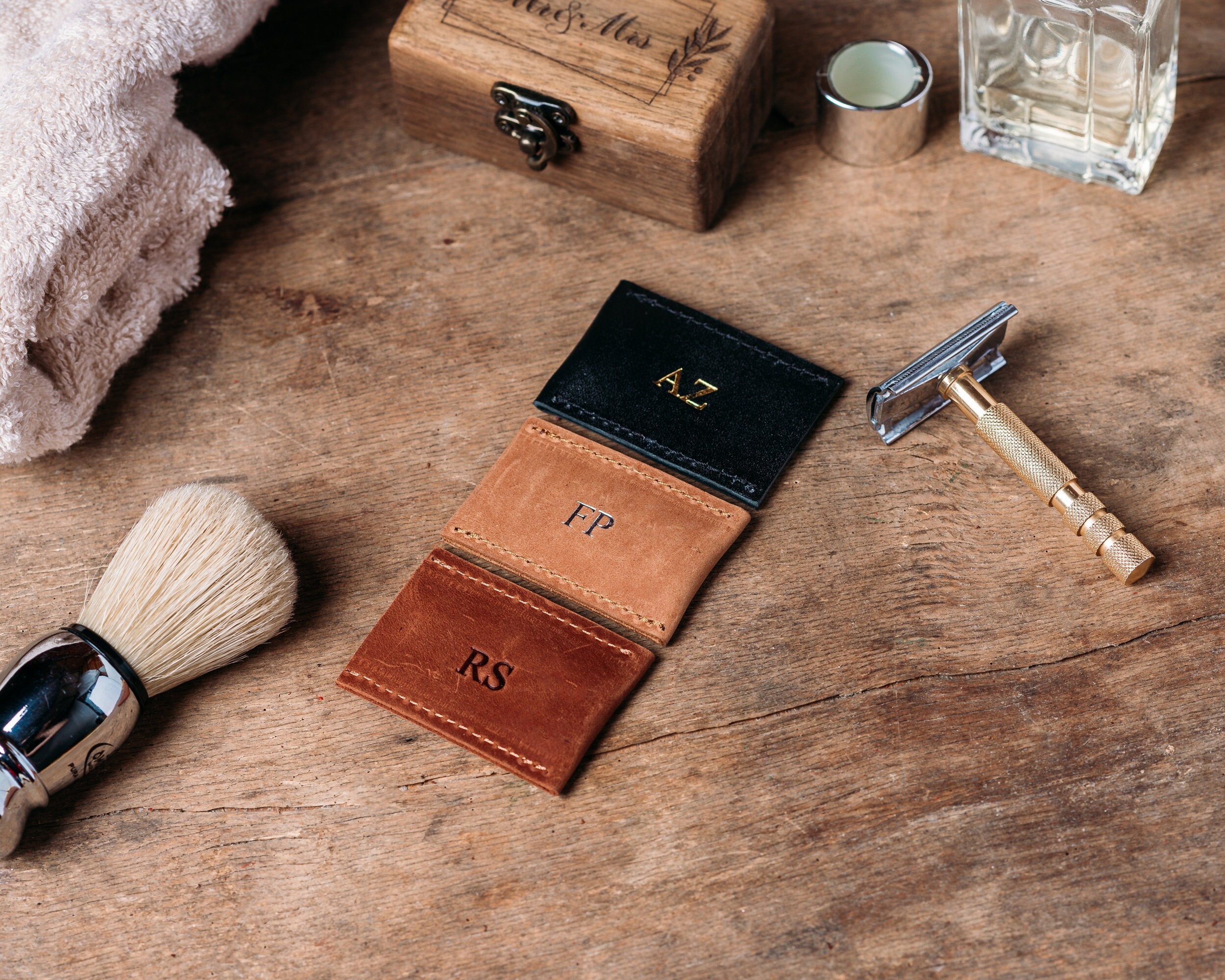Leather Shaving Travel Kit - Brown
