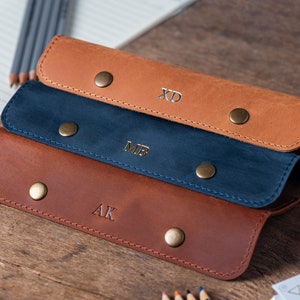 Handgemaakte potloodhouder, gepersonaliseerde leren etui, leren pennenhouder, potloodetui, potloodetui, echt leren pennenzakje, pennenetui