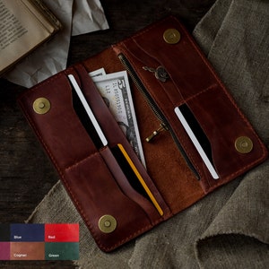 Carteira de couro feita à mão, carteira de couro natural, carteira masculina, carteira feita à mão, carteira minimalista, carteira dobrável, carteira de couro para presente