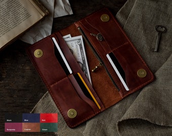 Cartera de cuero hecha a mano, Cartera de cuero natural, Cartera de hombre, Cartera hecha a mano, Cartera minimalista, Cartera plegable, Cartera de cuero de regalo