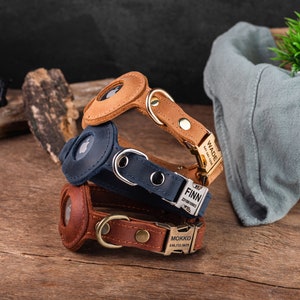Personalized Leather Cat Collar with AirTag Holder, Leather AirTag Cat Collar, Genuine Leather Cat Collar, Leather Cat Collar Airtag