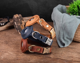 Personalisiertes Leder-Katzenhalsband mit AirTag Halter, Leder AirTag Katzenhalsband, Echtes Leder Katzenhalsband, Leder Katzenhalsband Airtag