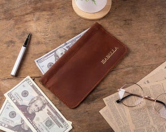 Personalized Leather Money Envelope, Wedding Gift Cash Holder