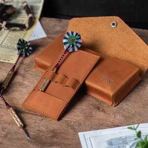 Leather Darts Case, Personalized Darts Set Holder, Dart Carrying Case, Darts Set Holder, Steel Tip Dart Case Holder, Dart Sleeve Case Bag image 7