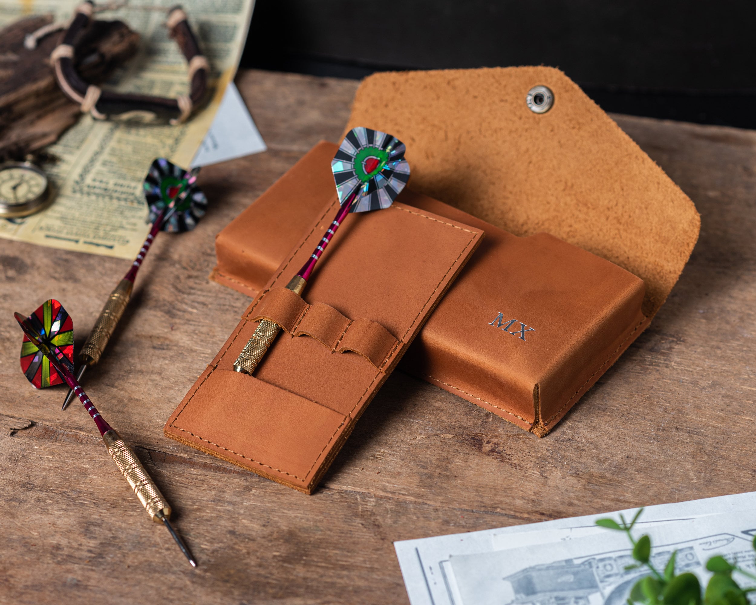 Personalized Leather Darts Case, Darts Set Holder, Dart Carrying Case, Leather Dart Wallet, Steel Tip Dart Case Holder, Dart Sleeve Case