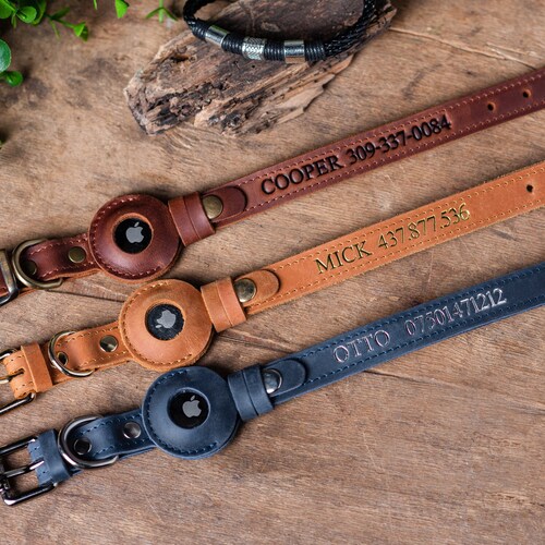 Personalized Leather Dog Collar with AirTag Holder, Personalized Dog Collar, Genuine Leather Dog Collar, Engraved Leather Dog Collar Airtag