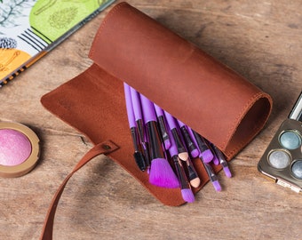 Customized Brush Holder, Personalized Leather Brush Case, Leather Brush Holder, Brush Pouch, Genuine Leather Brush Bag, Brush Sleeve