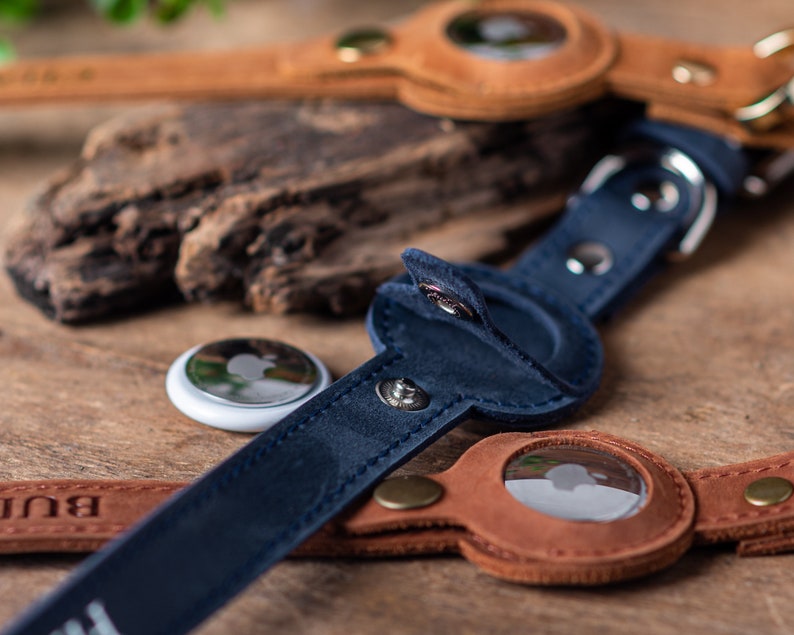 Personalized Leather Dog Collar With Airtag Holder Etsy