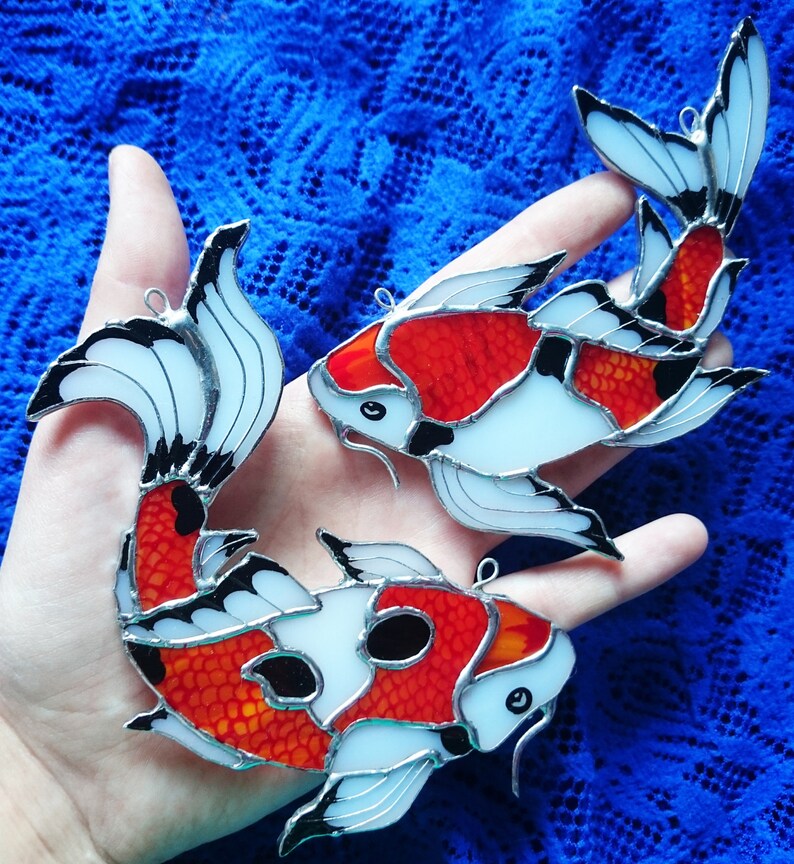 Koi Carp Fish / Stained glass suncatchers / Orange Koi / Etsy