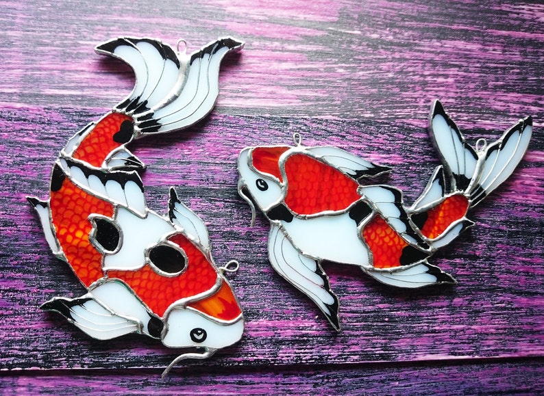 Koi Carp Fish / Stained glass suncatchers / Orange Koi / Etsy