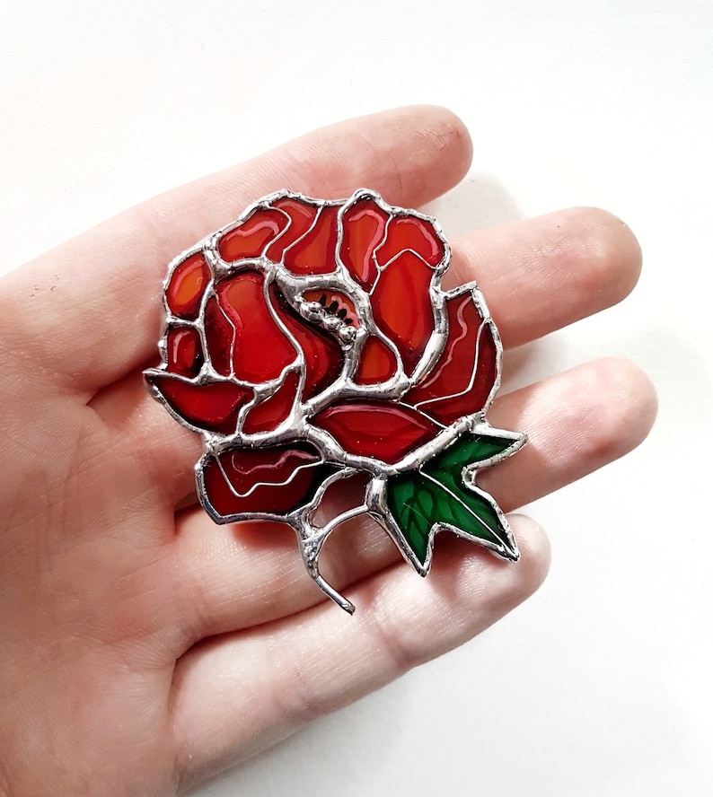 Red rose pin Red flower brooch Rose pin Flower jewelry Stained Etsy