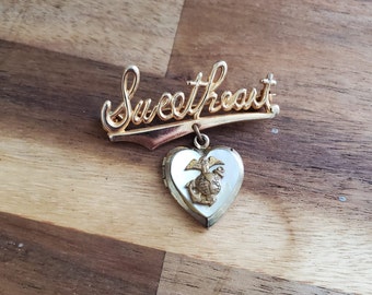 US Marine Corp Sweetheart locket brooch ~ Vintage