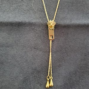 Gold Zipper Y necklace  ~ Vintage