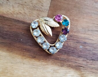 Rhinestone Heart Brooch ~ Vintage