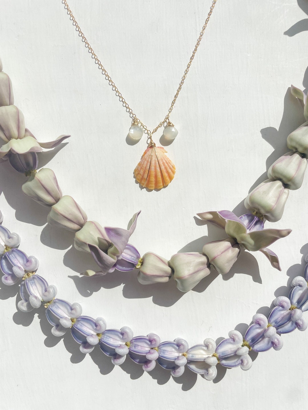 Hawaiian Sunrise Shell and Faceted Moonstone on 18 Inch 14k Gold-filled ...