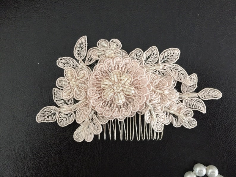 Comb Bridal Hair Accessories Champagne Beaded Lace Wedding Head Piece