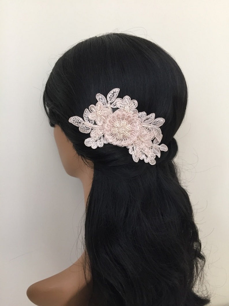 Comb Bridal Hair Accessories Champagne Beaded Lace Wedding Head Piece