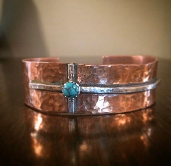 Sterling Silver Copper Bracelet With Turquoise Copper Cross