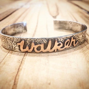 Sterling silver floral name cuff