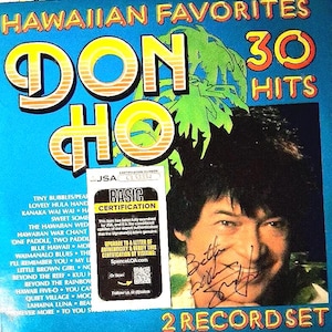 JSA COA Signerad Don Ho 30 Hawaiian Favorites Best of Greatest Hits DBL Vinylskiva Album Lp Tiny Bubbles Blue Hawaii Autograf