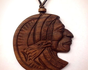 Native American Wood Pendant,Wooden pendant,wooden necklace,Hand Carved Pendant,Hand Carved Indian