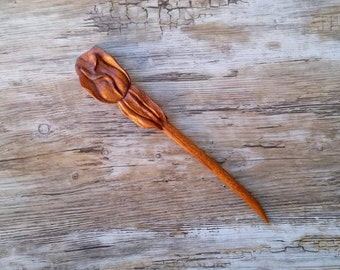 Rose Carving Wood Hair Stick,Red Zebra (Ebiara) Handmade flower,Hair jewelry, Haarstab, Hair fork, Natural Hair Accessories,Hair Accessories