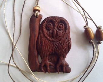 Wooden Owl Pendant, Wooden pendant,wooden necklace,Owl wood carved