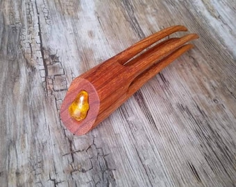 Hair fork Red Zebra, Baltic amber, Wooden hair fork 4 Prong ,Natural wooden hair accessories, Women Hair Accessories, Hair pin, Haarstab