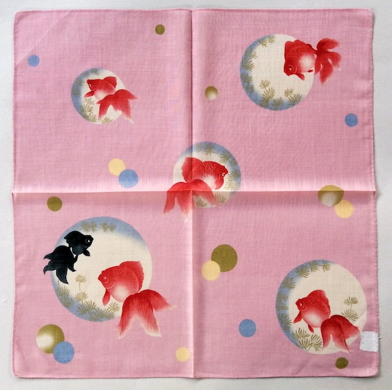 Koi Japanese Vintage Handkerchief Lucky Red and B… - image 1