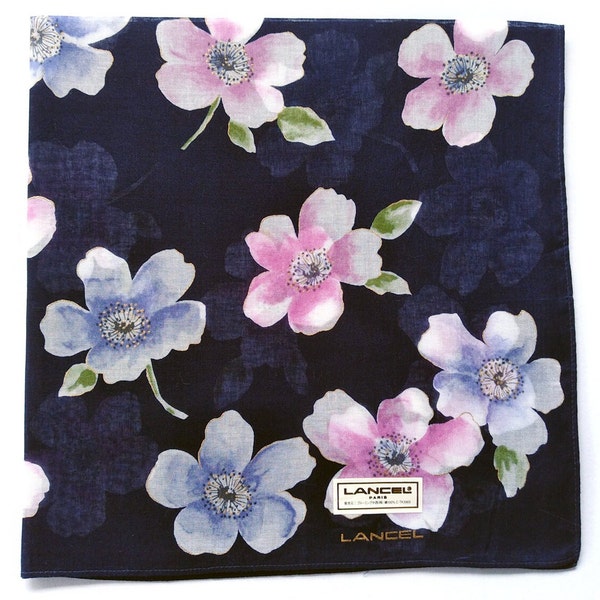 Lancel Vintage Handkerchief Women Floral Gift 17.5" x 17.5" I Free Delivery on order 35 USD Just buys multiple items together in Order