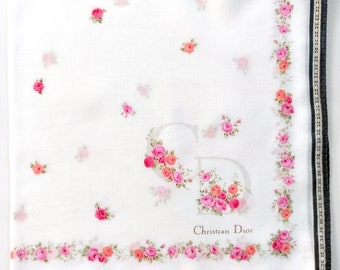 Christian Dior Vintage Handkerchief Floral Roses 19" x 19" I Free Delivery on order 35 USD Just buys multiple items together order