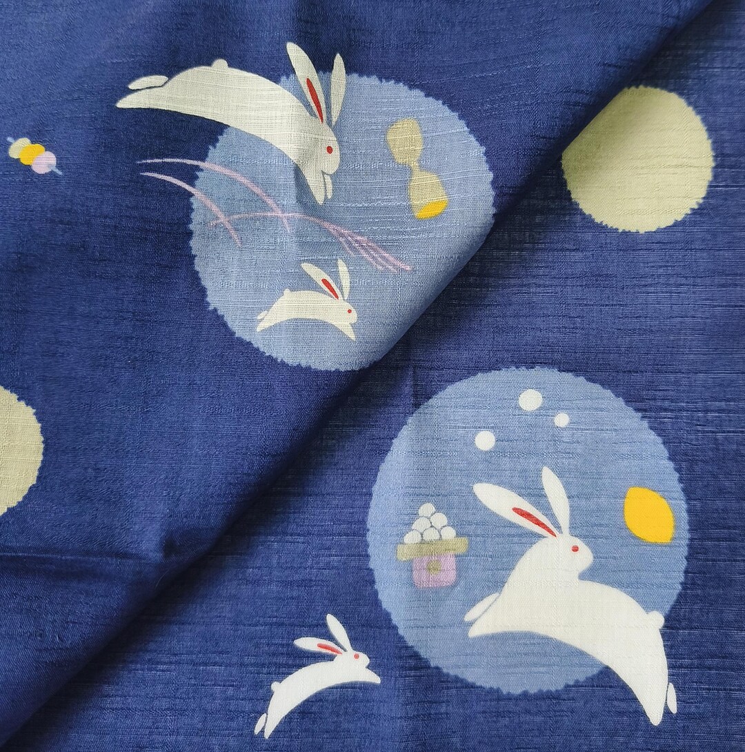 Japanese Vintage Handkerchief Rabbits and Super Moon, Mooncake ...