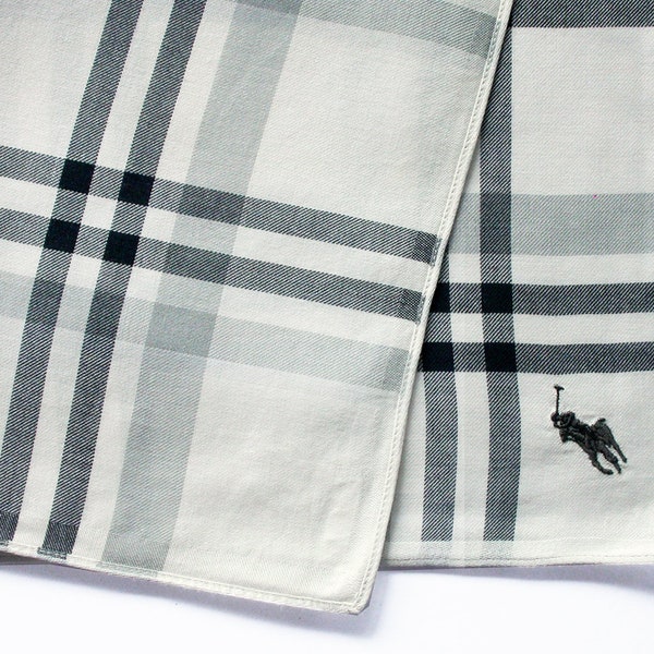 Vintage Handkerchief, Men Handkerchiefs, Plaid Handkerchief, Polo Ralph Lauren, Pocket Square, Birthday Gift, Woven Cotton, 19" x 18"