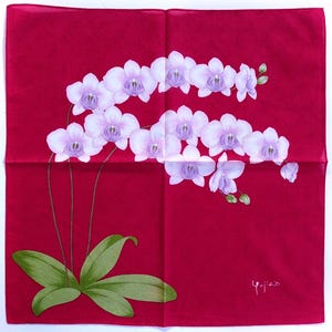 Yujiro Japanese Vintage Handkerchief Floral Orchids 18.5 x 18.5 inches I Free Shipping 35USD+ (Auto in Cart)