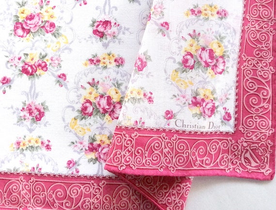 Christian Dior Vintage Handkerchief Floral Pink R… - image 8