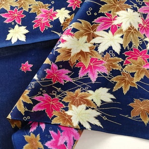 Japanese Vintage Handkerchief Maple Autumn Kimono Blue 21 x 20 inches I Free Delivery on orders 35 USD+ - combine items in an order!