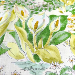 ヴィンテージの日本製ハンカチ – 水彩画のカラーリリー、野花、そしてマルチフローラル 21 x 21インチ I 送料無料 35米ドル以上（カートに自動追加）