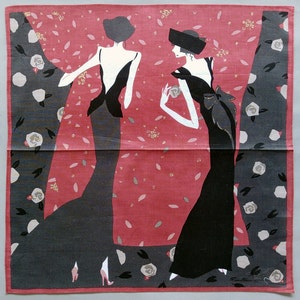 Rosemisa Vintage Handkerchief Two Ladies on the backstage 17 x 16.5 inches I Free Shipping 35USD+ (Auto in Cart)