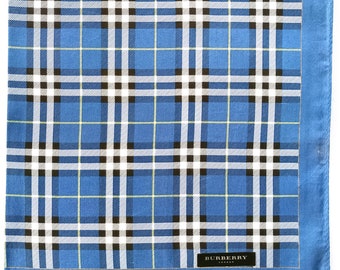 Burberry Vintage Handkerchief Pocket Square Blue Check 20 x 19.5" I Free Delivery on order 35 USD Just buys multiple items together in Order