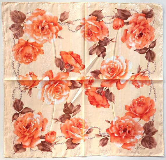 Royal Worcester Vintage Silk Scarf Floral Roses 2… - image 1