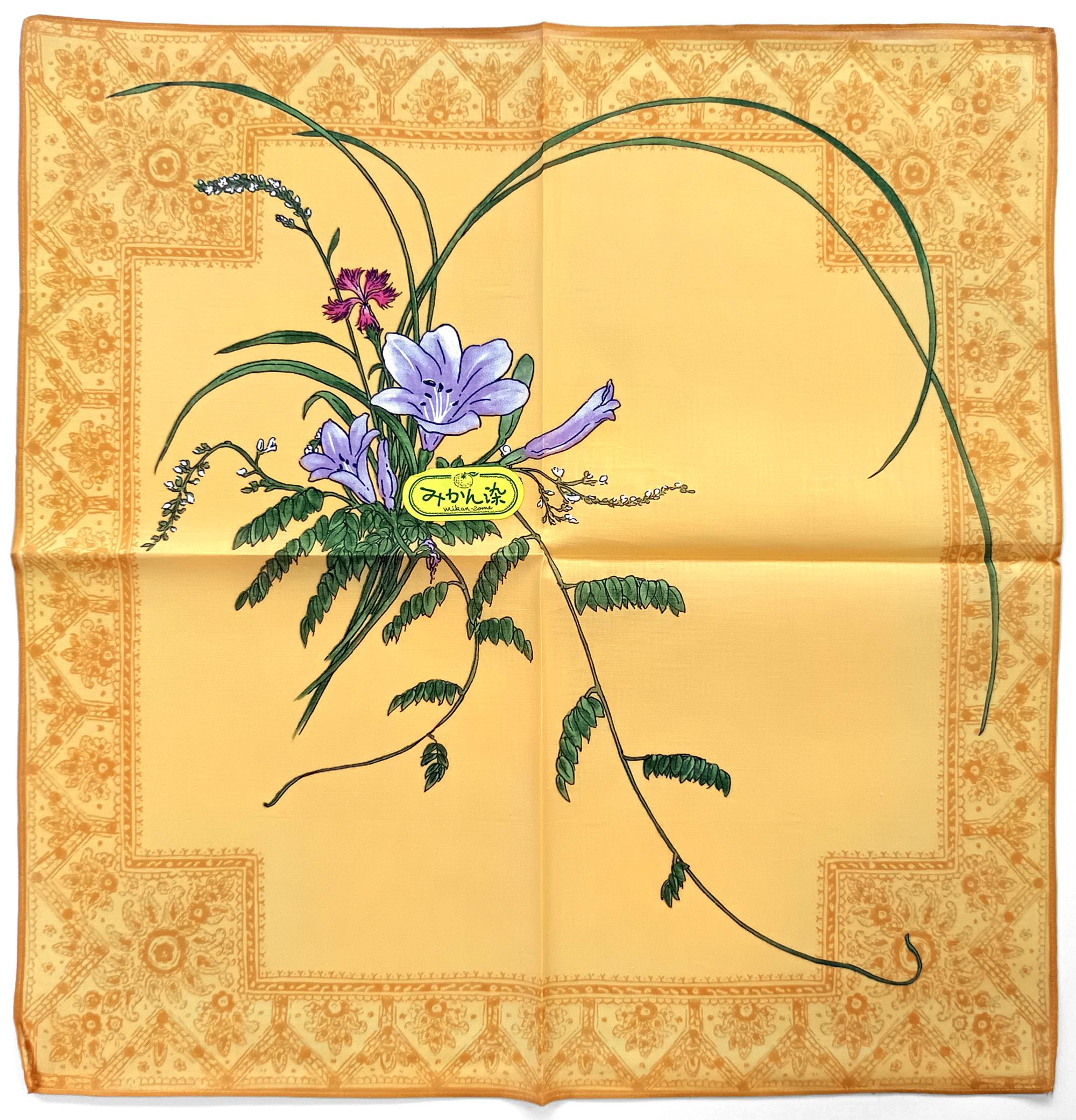 KANEKO ISAO Archive FloralKnit 花モチーフ 日本製 Vintage Japanese Handkerchief- Kikyo Bellflower Arrangement | Zen