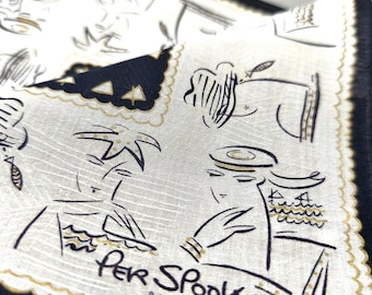 Vintage Per Spook Handkerchief 2000s – Designer Sketch Seaside 20 x 19.5 inches