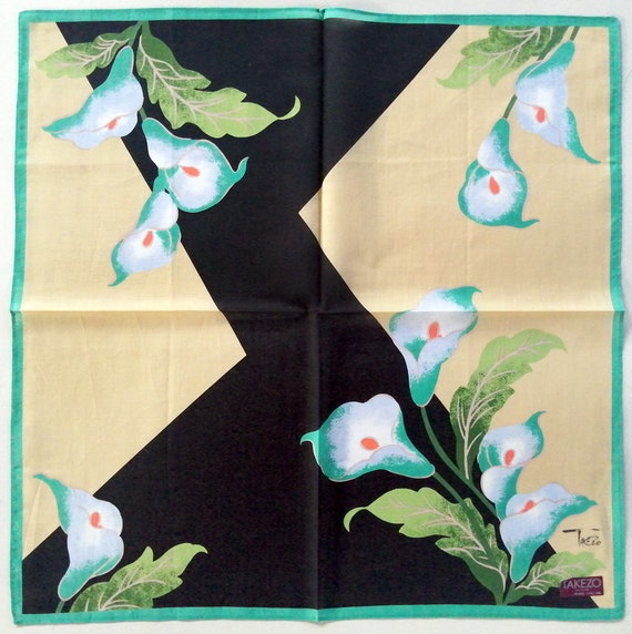 TAKEZO Vintage Handkerchief Floral Calla Lily 18"… - image 1