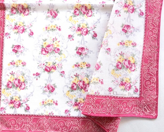 Christian Dior Vintage Handkerchief Floral Pink R… - image 7