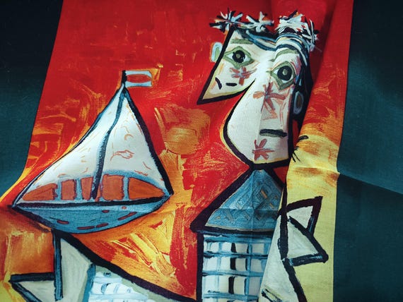 Vintage 1961 Pablo Picasso Girl with a Boat Art Print Vintage 1961 Pablo Picasso Girl with a Boat Art Print