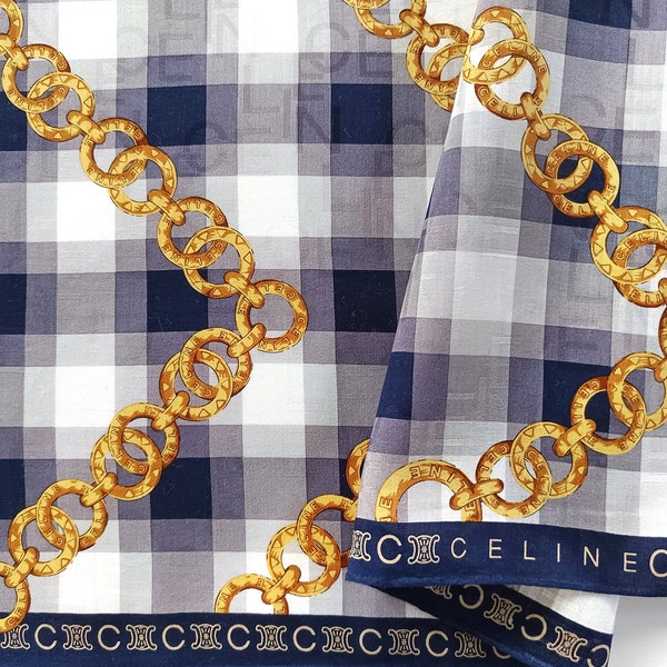 Celine Vintage Scarf Luxury Gold Chain Jewelry  23 x 22.5" I Free Delivery on order 35 USD Just buys multiple items together in Order