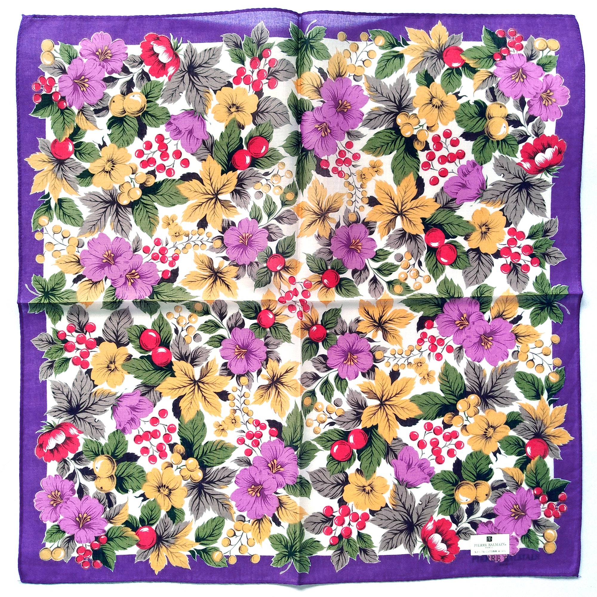 Vintage Pierre Balmain Handkerchief 2000s Floral Print Cotton - Designer 17 x 17 inches